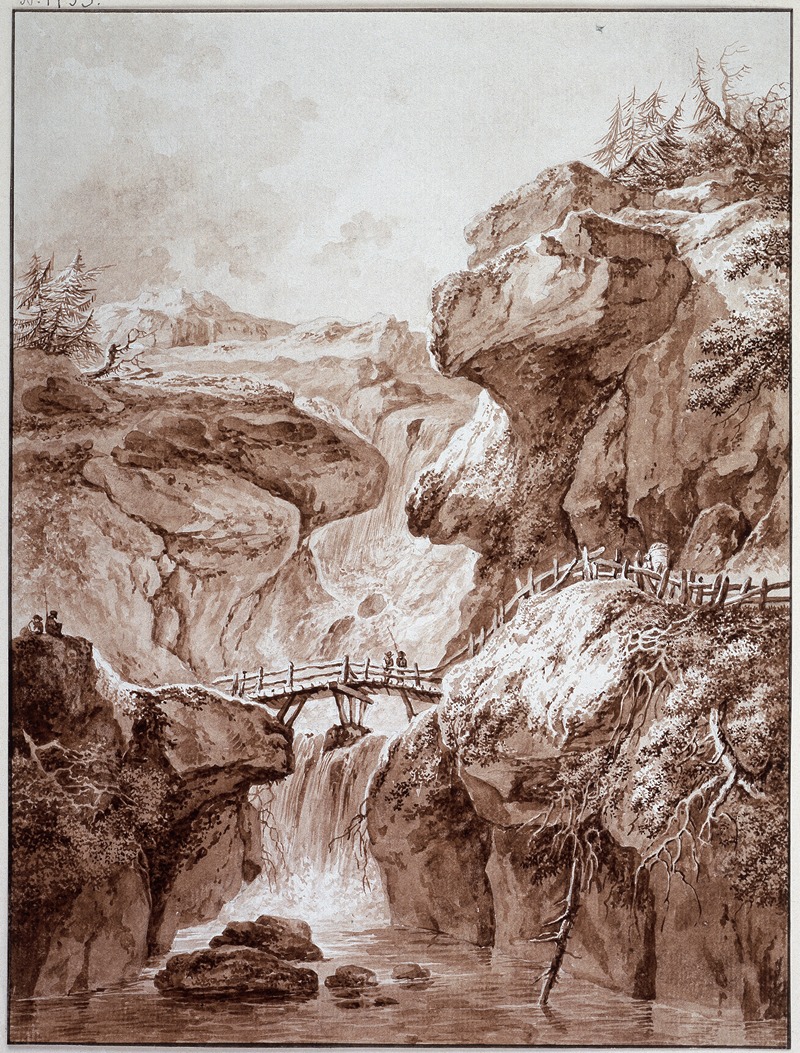 Johann Heinrich Wüest - Wasserfall in einer Felsenschlucht