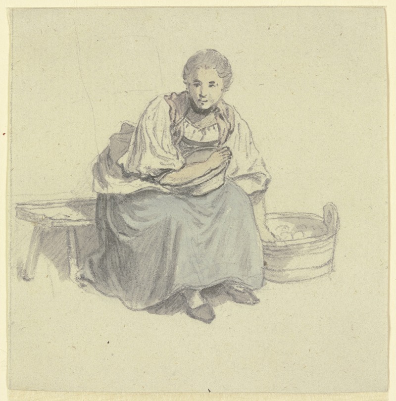 Johann Ludwig Aberli - Sitzende Frau mit Holzbütte