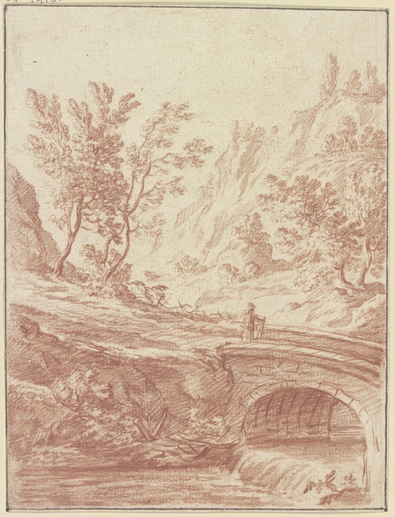 Johann Ludwig Ernst Morgenstern - Baumbestandenes Tal, im Vordergrund ein Bach, über den eine Brücke führt