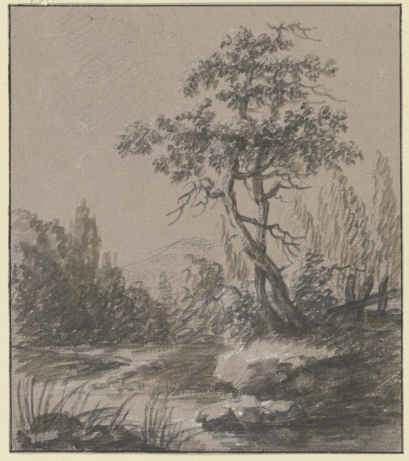 Johann Ludwig Ernst Morgenstern - Landschaft mit zwei Bäumen am Wasser