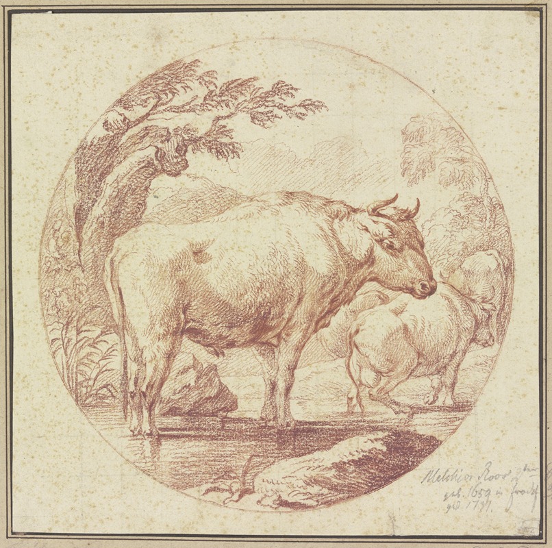 Johann Melchior Roos - Cattle drinking
