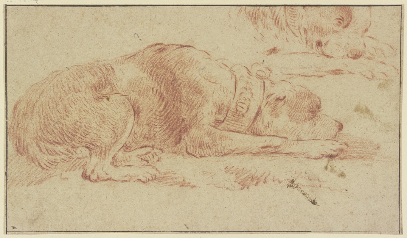 Johann Melchior Roos - Liegender Hund nach rechts, oben Variante des Kopfes