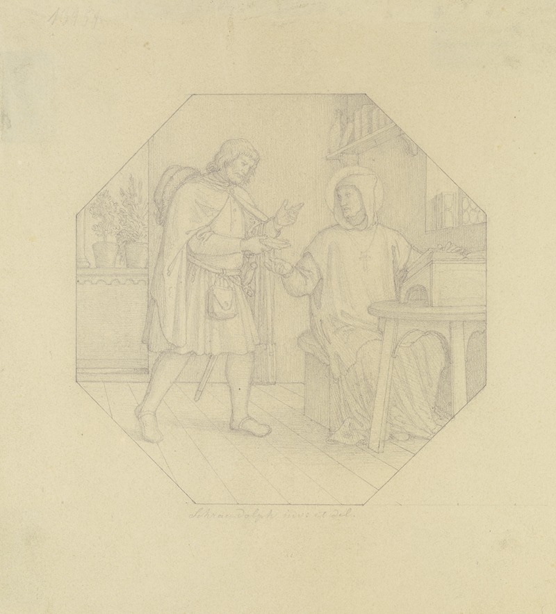 Johann von Schraudolph - Ein Kurier übergibt einem nimbierten Gelehrten einen Brief