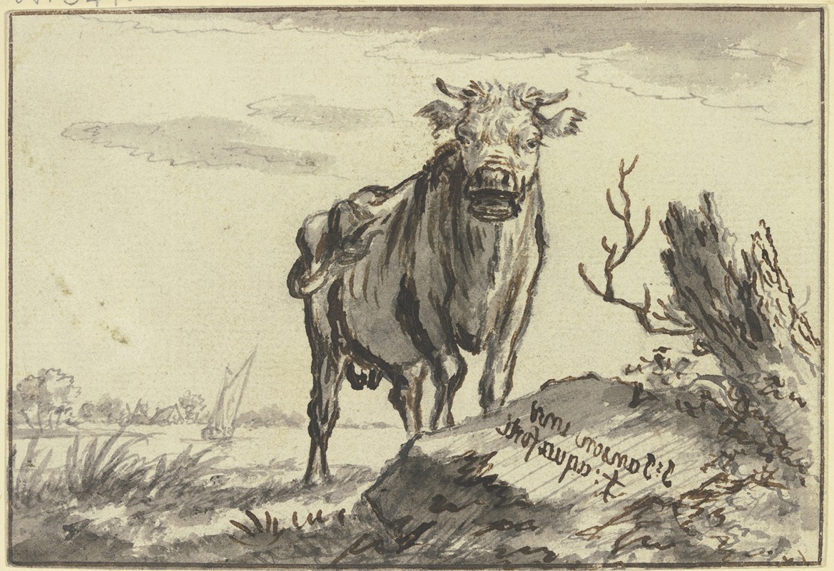 Johannes Janson - Ein Stier von vorne gesehen bei einem Baumstamm