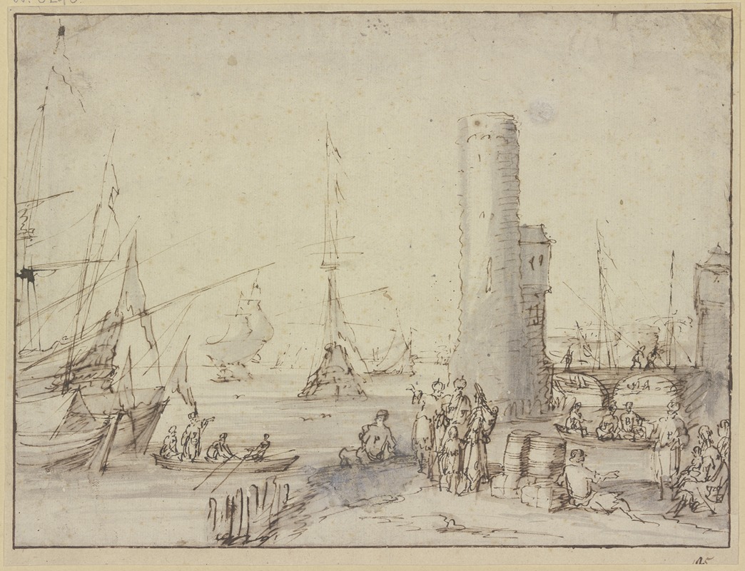 Johannes Lingelbach - Ein Hafen mit einem Leuchtturm