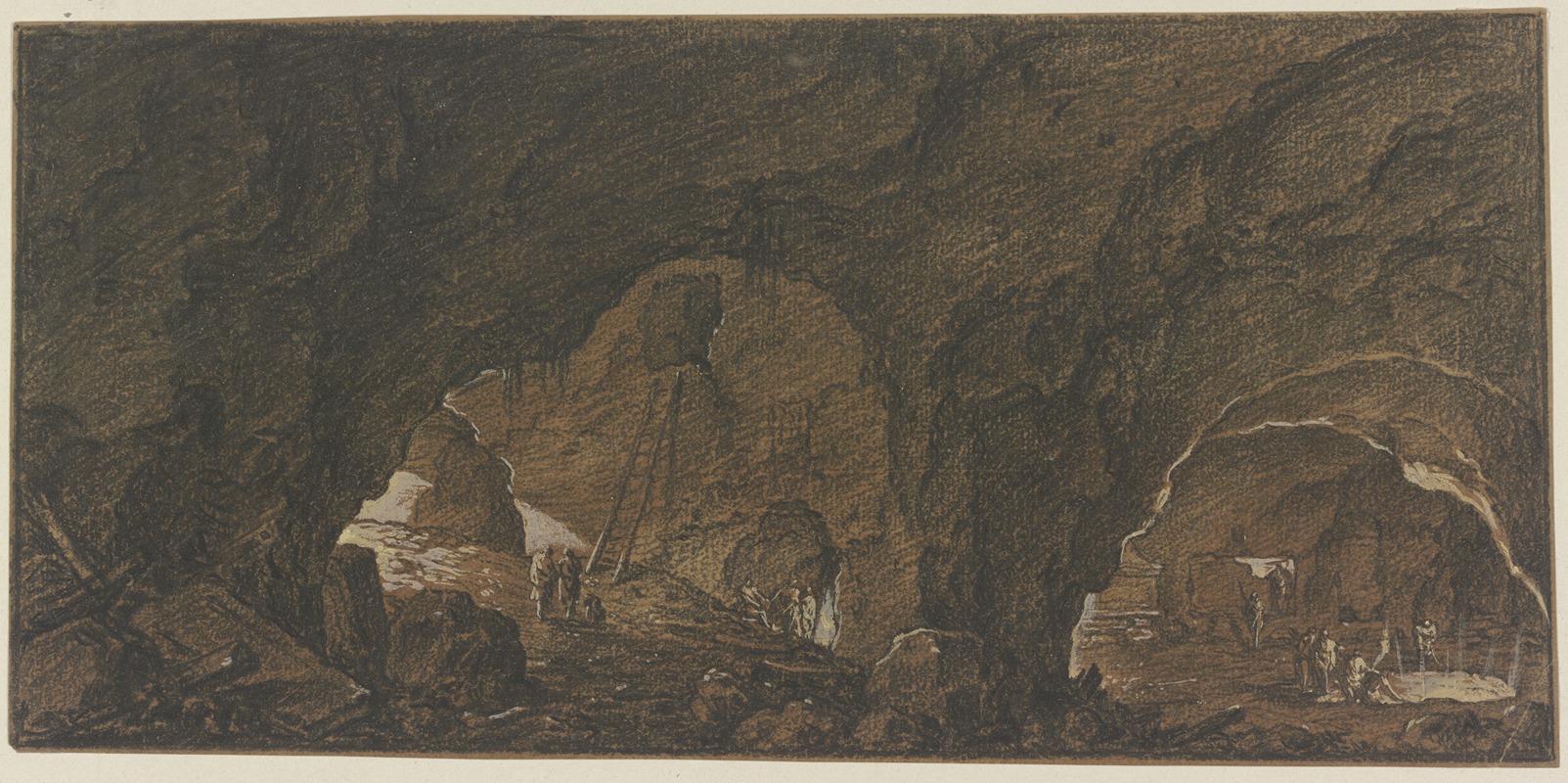 Jonas Umbach - Nächtliche Szene in zwei Grotten mit antiken Sarkophagen