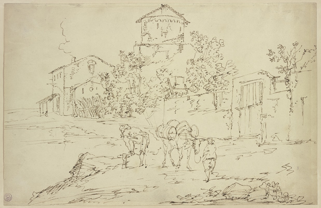Jan Both - Italienische Landschaft mit zwei Männern und einem Lasttier