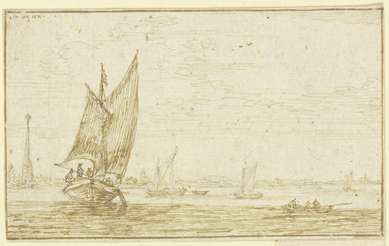 Jan van Goyen - Marine, links segelt ein Boot, rechts ein Ruderboot