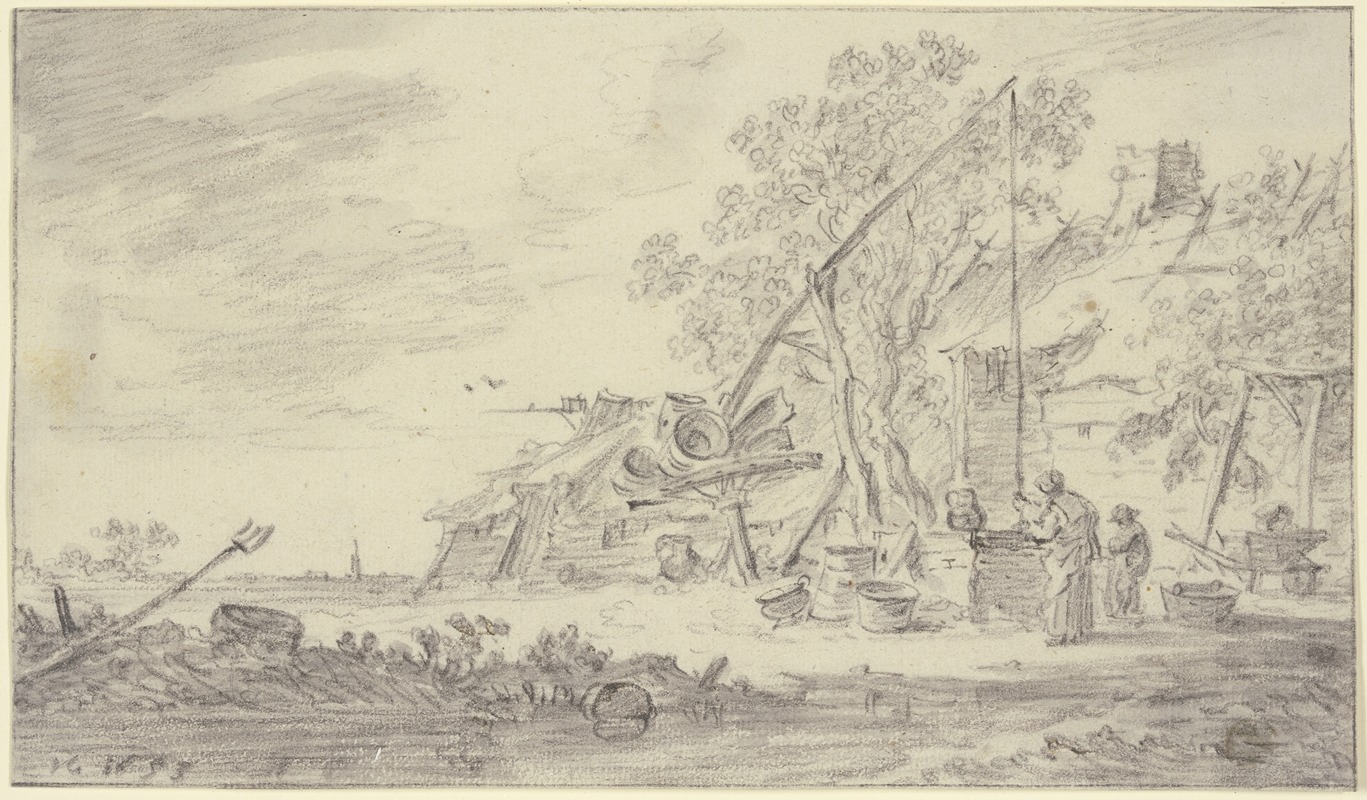 Jan van Goyen - Ziehbrunnen mit hohem Hebebalken