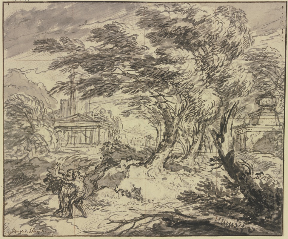 Jan van Huysum - Landscape with ancient temple in a storm