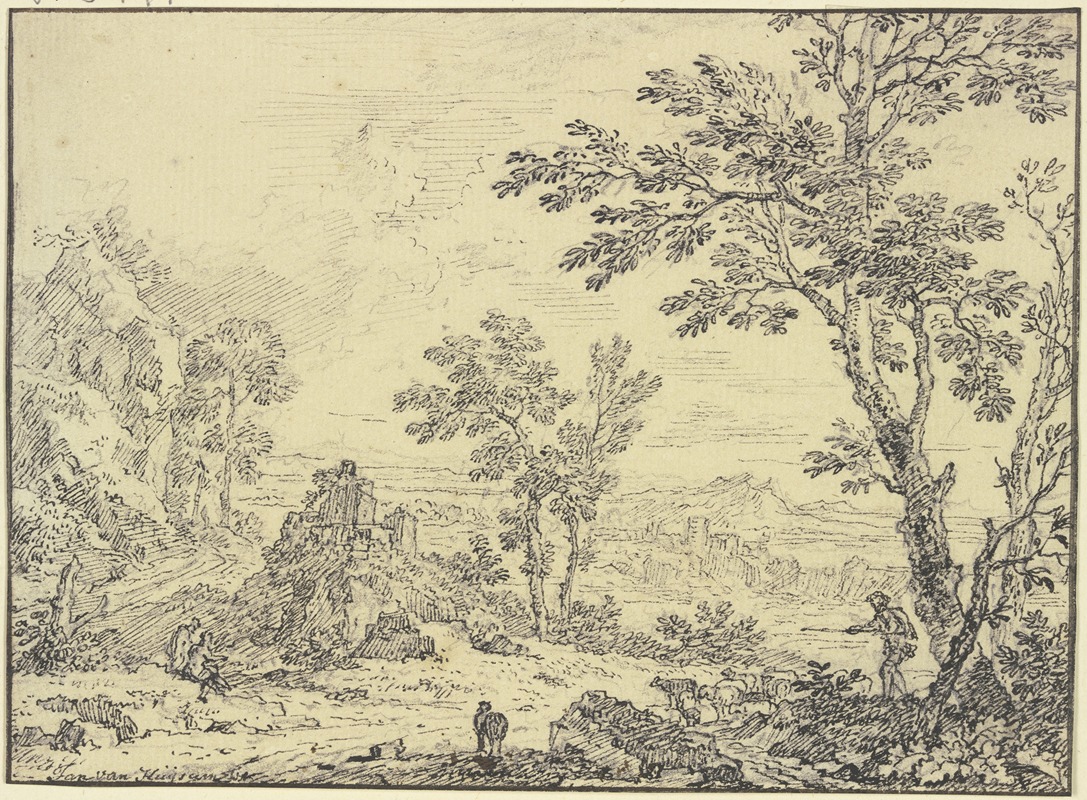 Jan van Huysum - Landschaft mit Ruinen, vorne rechts ein Schafhirte