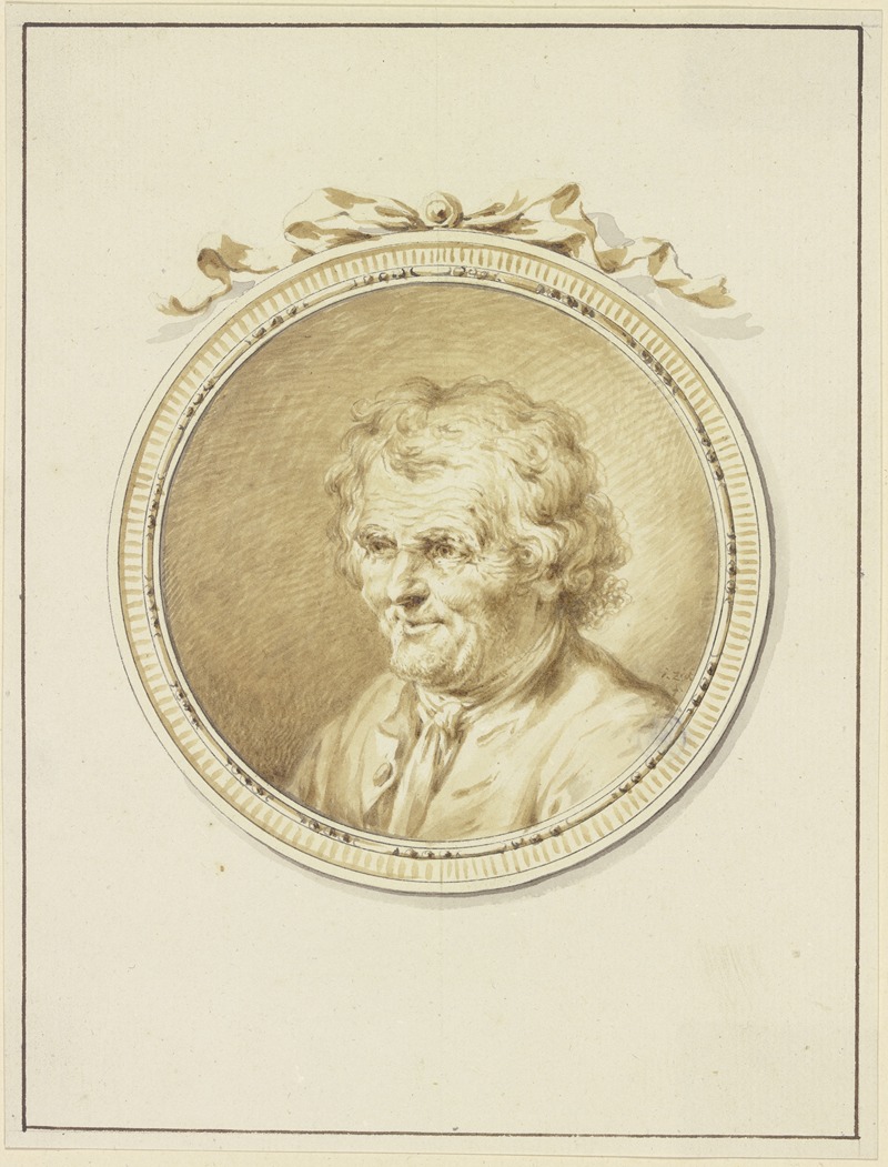 Januarius Zick - Bildnis eines alten Mannes nach links in einem Medaillon mit Schmuckband