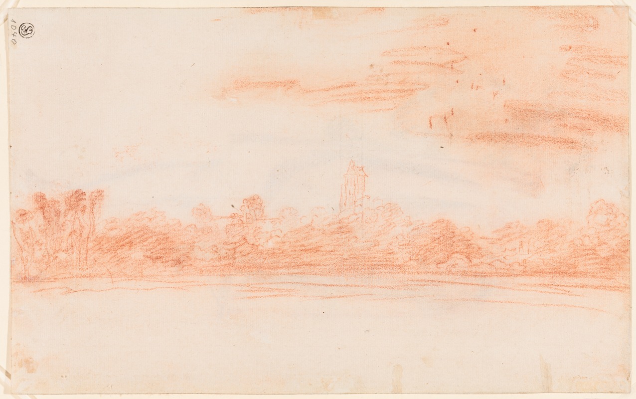 Jean-Antoine Watteau - Landscape with church tower