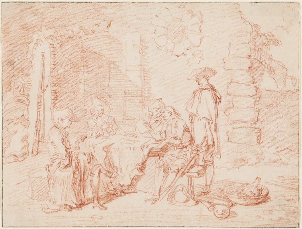 Jean-Antoine Watteau - Soldiers Playing Cards in a Ruin