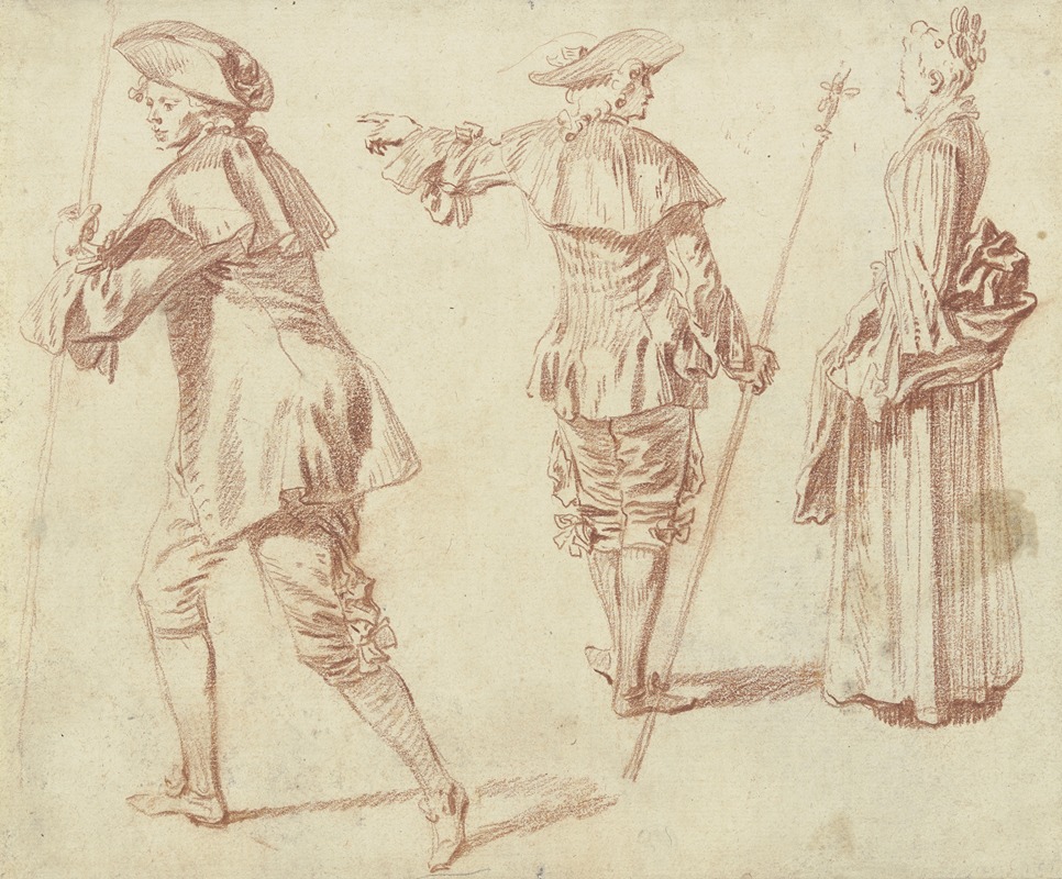 Jean-Antoine Watteau - Two Pilgrims and a Standing Woman in Profile