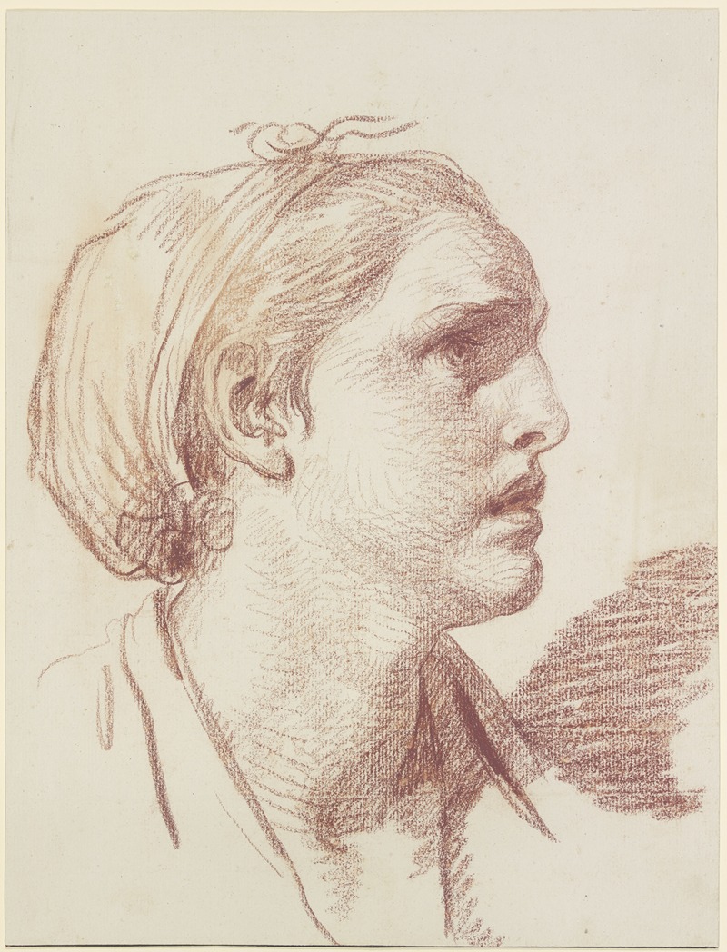 Jean-Baptiste Greuze - Frauenkopf mit eingebundenen Haaren im Profil nach rechts