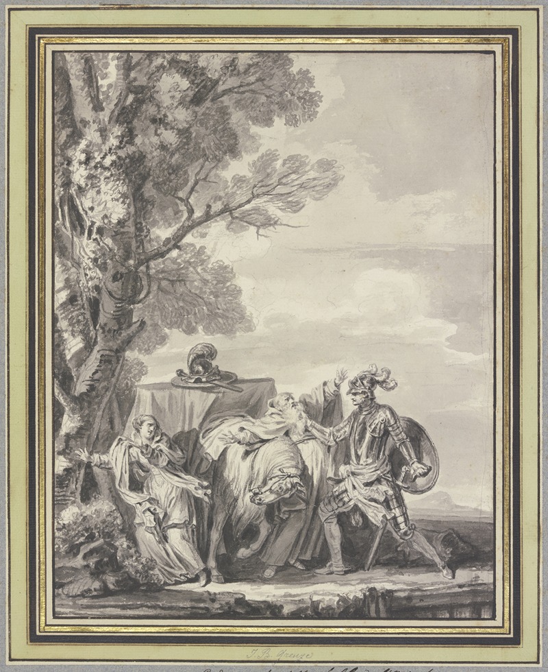 Jean-Baptiste Greuze - Greift er ihm ans Kinn mit wildem Hassen