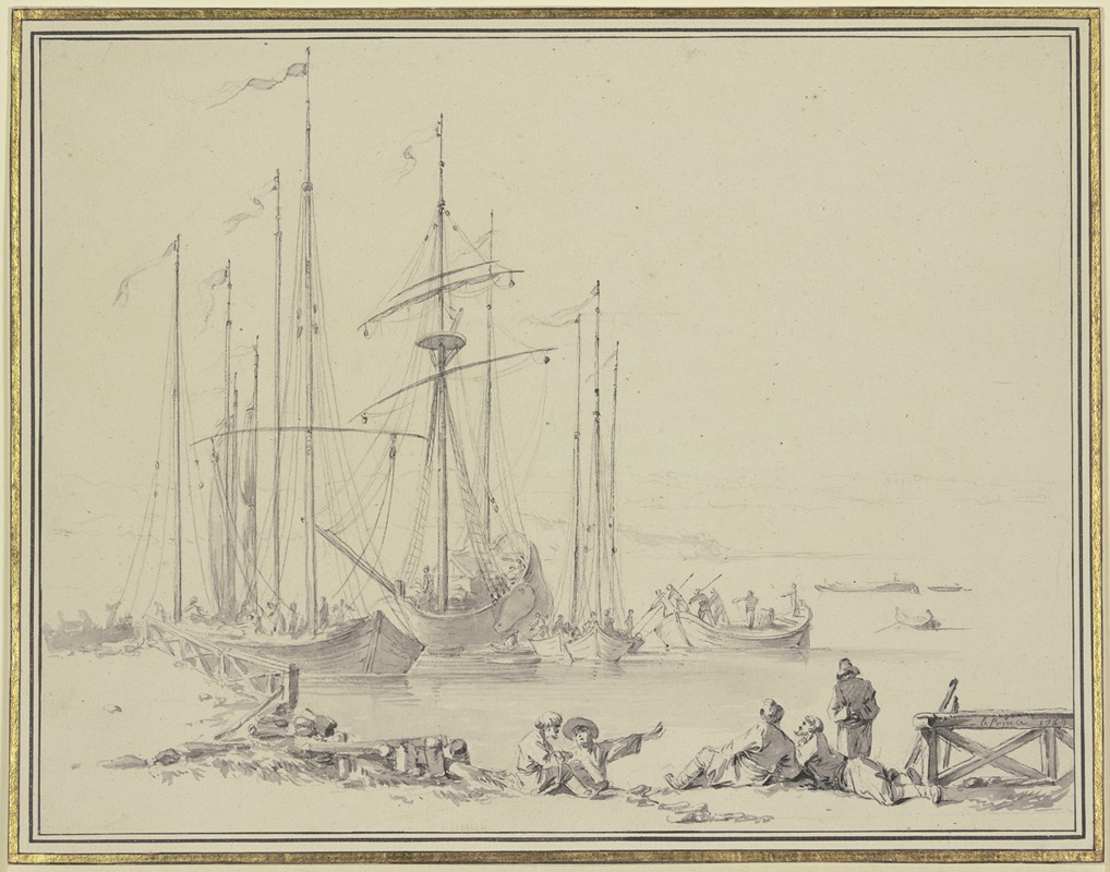Jean-Baptiste Le Prince - Anlandende Schiffe, am Ufer lagernde Männer