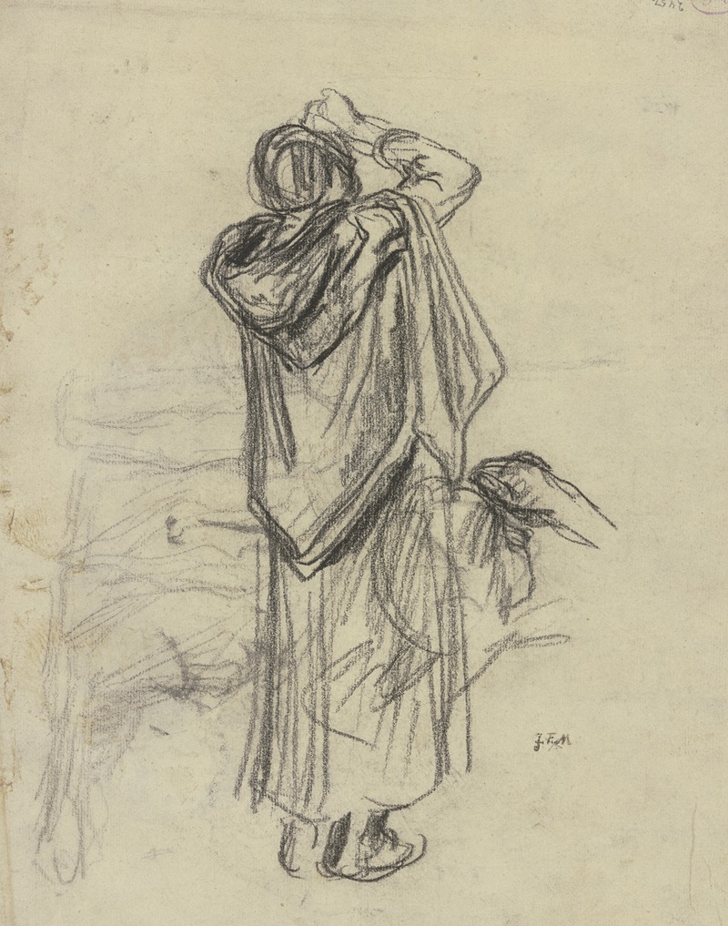 Jean-François Millet - Stehende Frau, emporblickend, vom Rücken gesehen