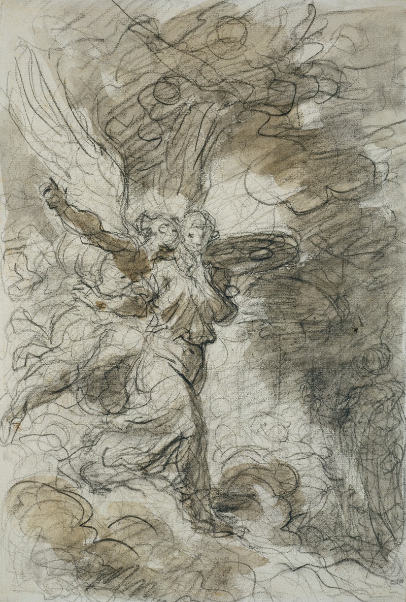 Jean-Honoré Fragonard - Der Erzengel Michael und das Schweigen vor der Höhle des Schlafes (nach Ariost)