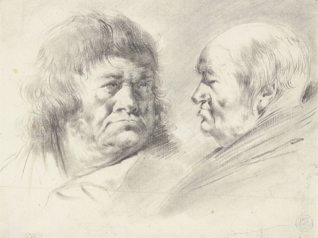 Jean-Jacques de Boissieu - Zwei Köpfe alter Männer, en face und im Profil nach links