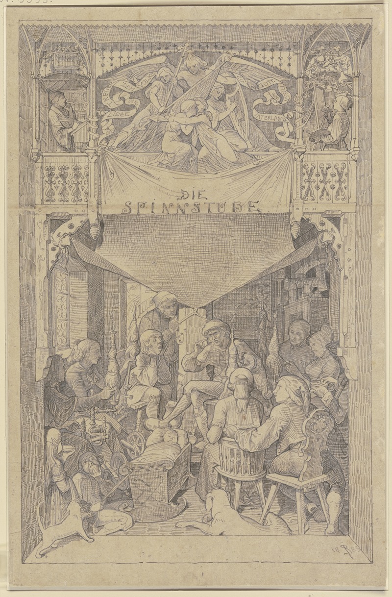 Johann Baptist Scholl The Younger - Die Spinnstube; Entwurf zu dem Titelblatt der bei Sauerländer herausgegebenen Spinnstube