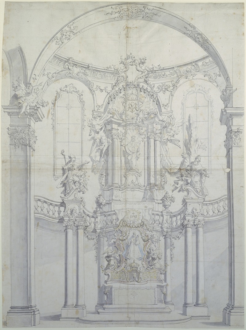 Johann Baptist Zimmermann   - Altarentwurf hinter Säulenbogen (Hochaltar in Andechs)