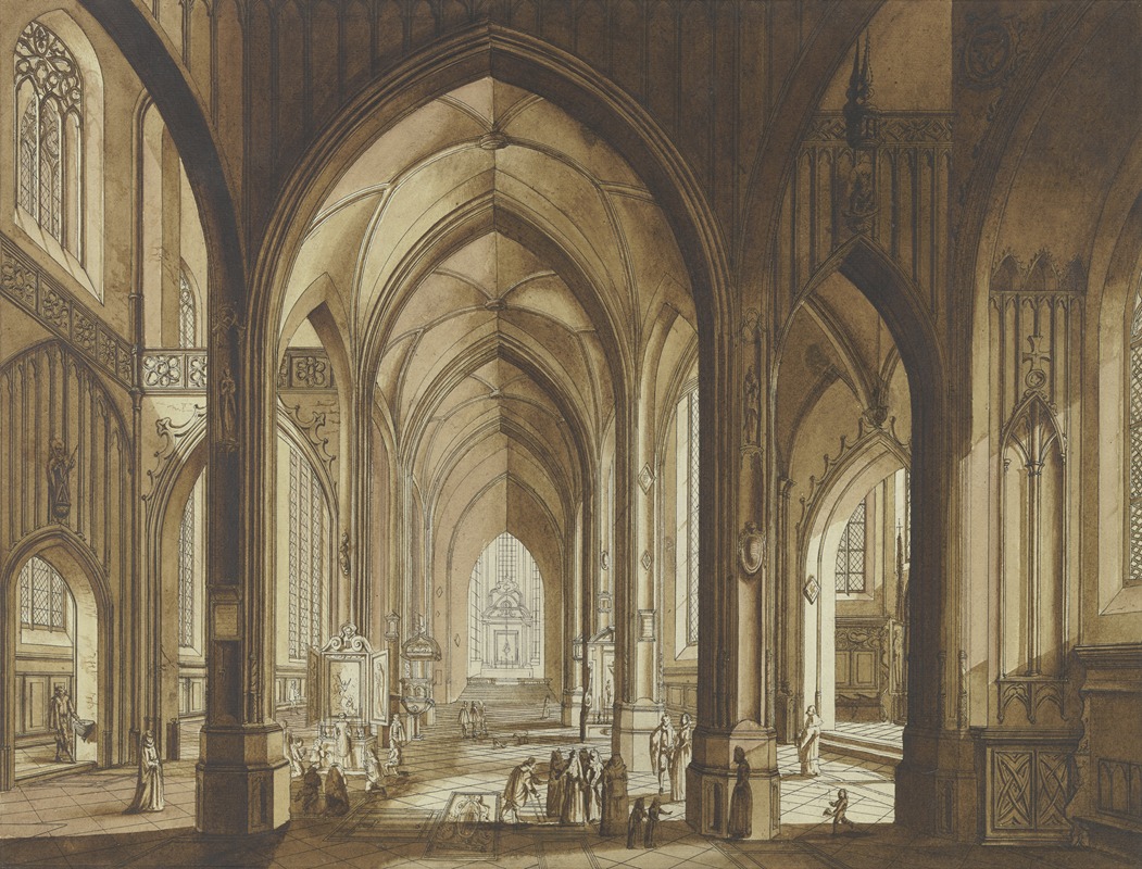 Johann Ludwig Ernst Morgenstern - Inneres einer dreischiffigen gotischen Hallenkirche mit Blick auf den Chor