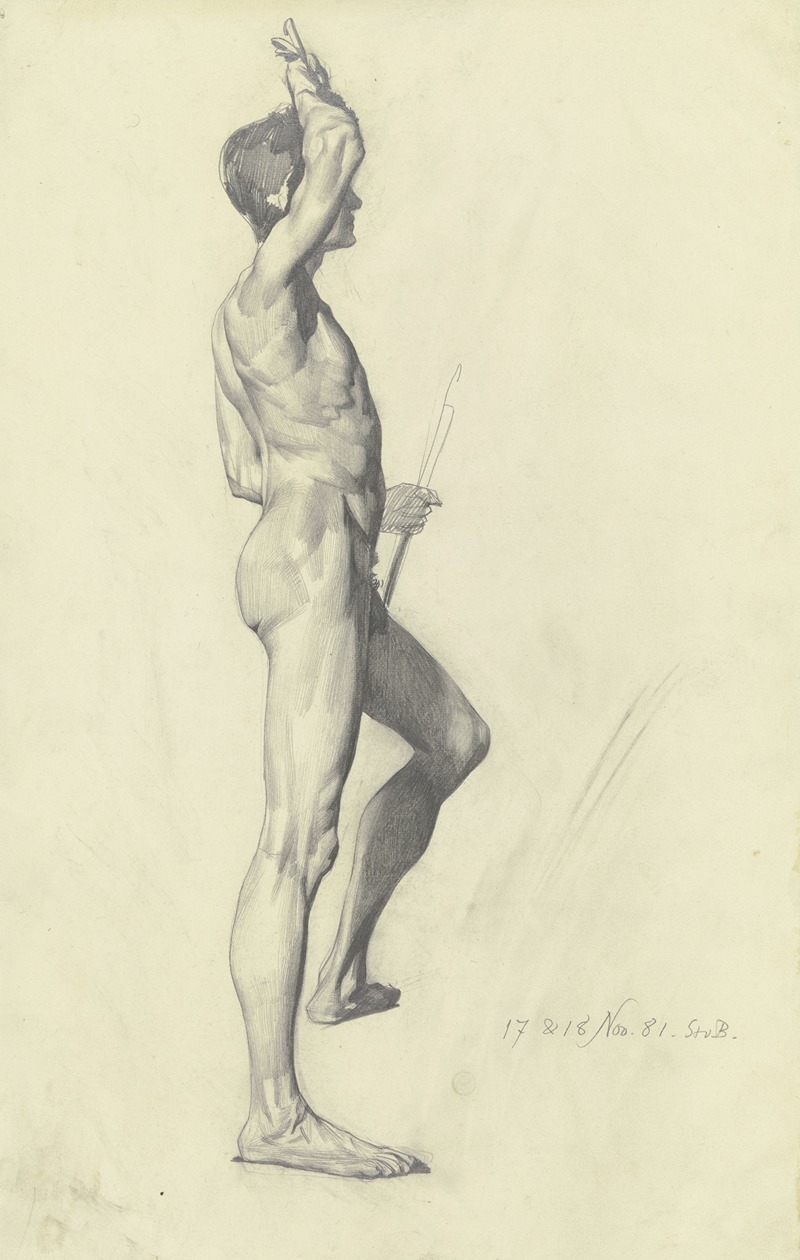 Karl Stauffer-Bern - Male nude, standing