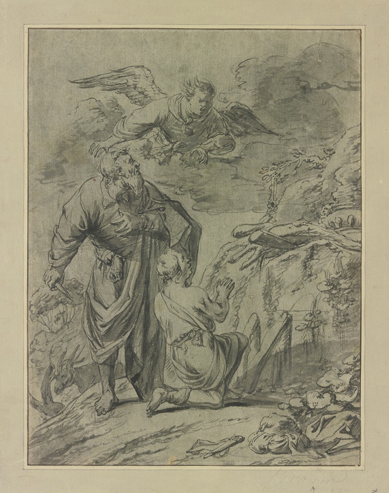Leonaert Bramer - Abraham im Begriff seinen Sohn Isaak zu opfern, erblickt den Engel