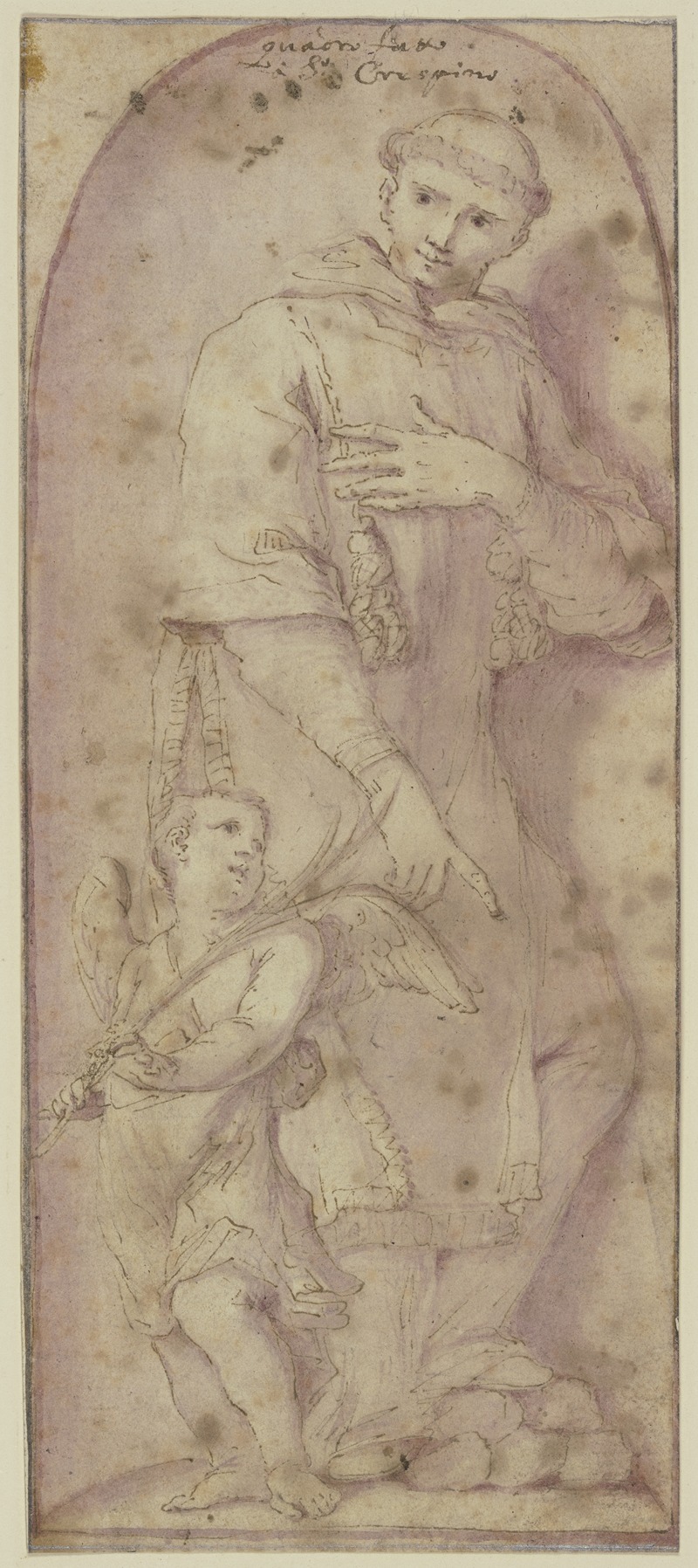 Ludovico Carracci - Der Heilige Crispinus mit einem Engel in einer Nische