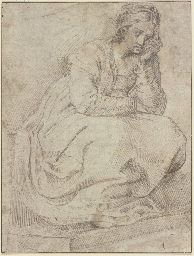 Ludovico Carracci - Eine auf einer Treppe sitzende Frau