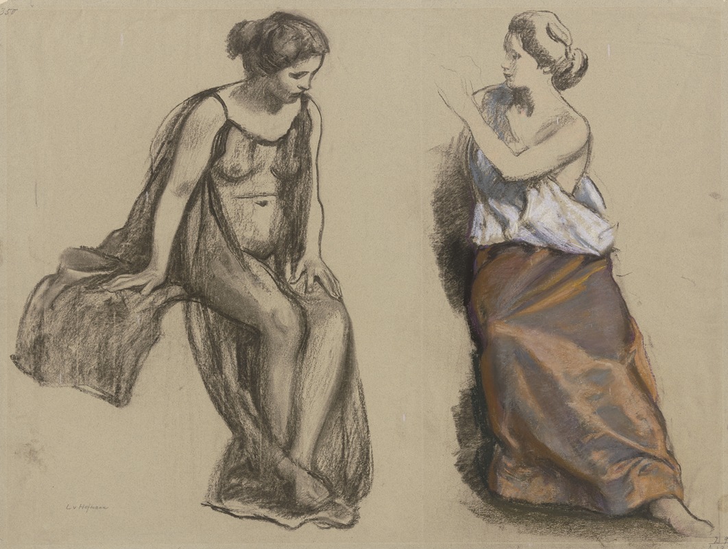 Ludwig von Hofmann - Studienblatt; Zwei Frauen, sitzend, in unterschiedlicher Bekleidung