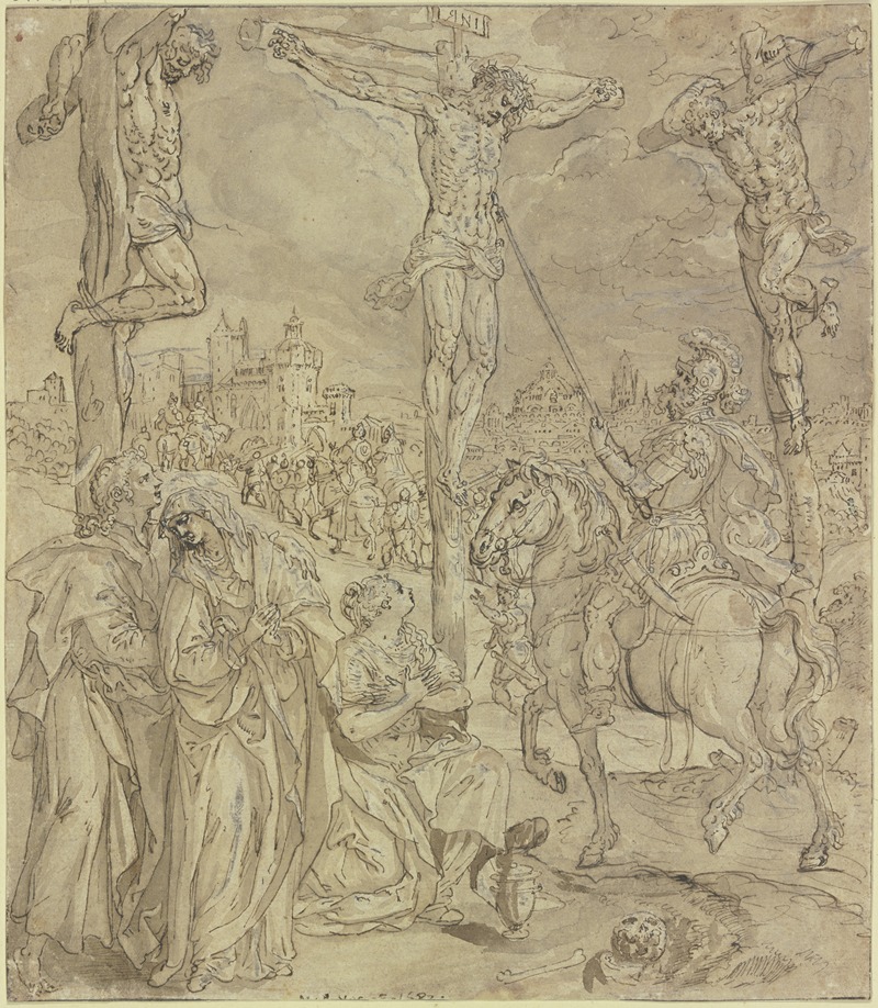 Maerten De Vos - Kreuzigung Christi, Longinus sticht Christus in die Seite