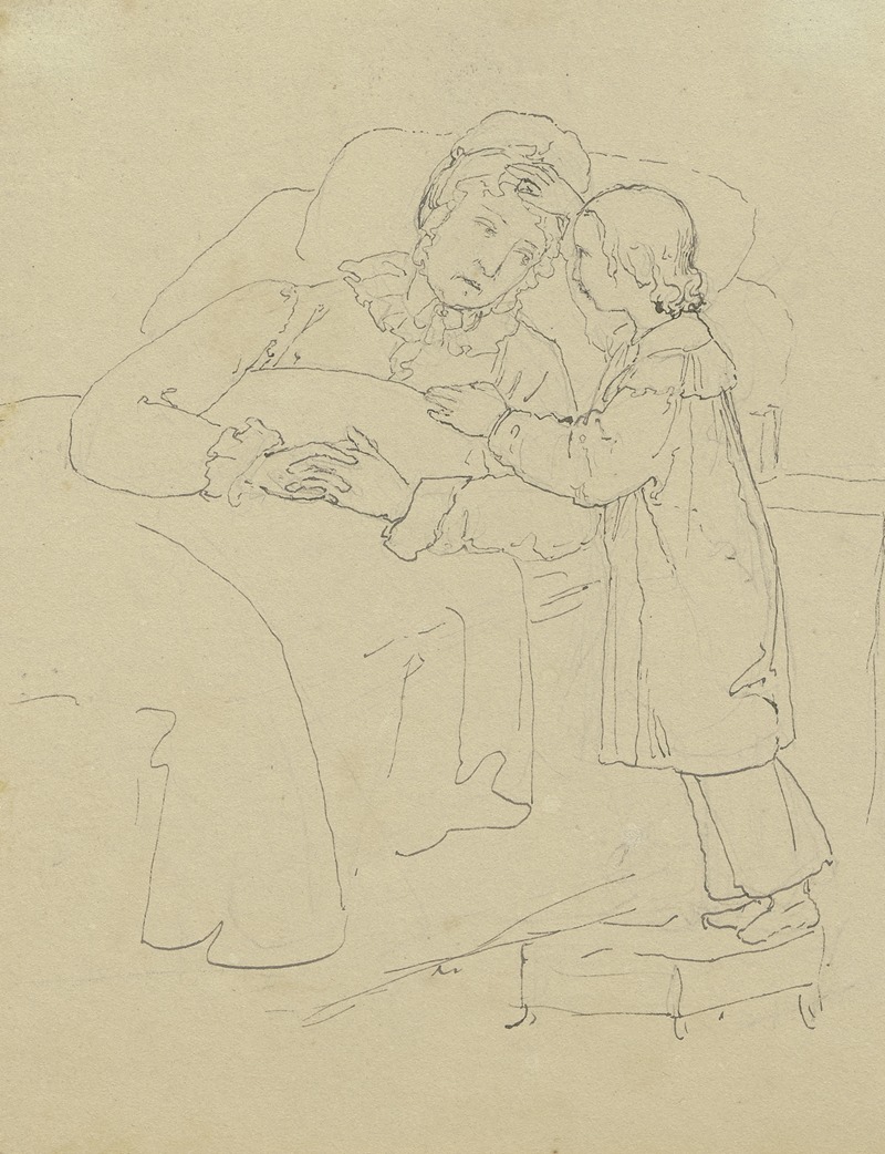 Marie Ellenrieder - Mutter im Bett liegend, mit dem vor ihr stehenden Kind sprechend