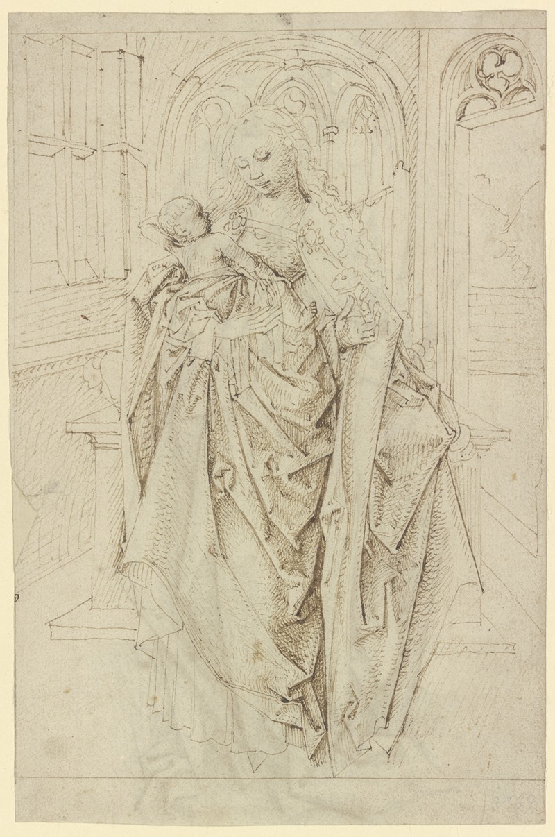 Master of the Drapery Studies - Stehende Madonna mit einer Blume