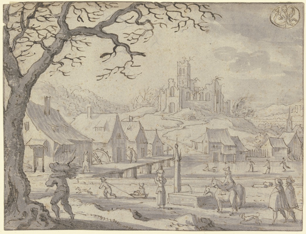 Matthäus Merian the elder - Monatsbild Januar, oben rechts das Zeichen des Wassermanns