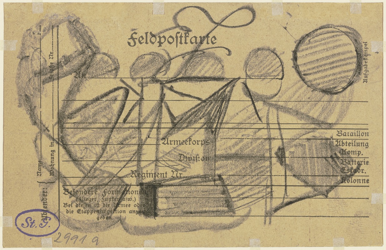 Max Beckmann - Feldpostkarte mit abstrakter Krakelzeichnung