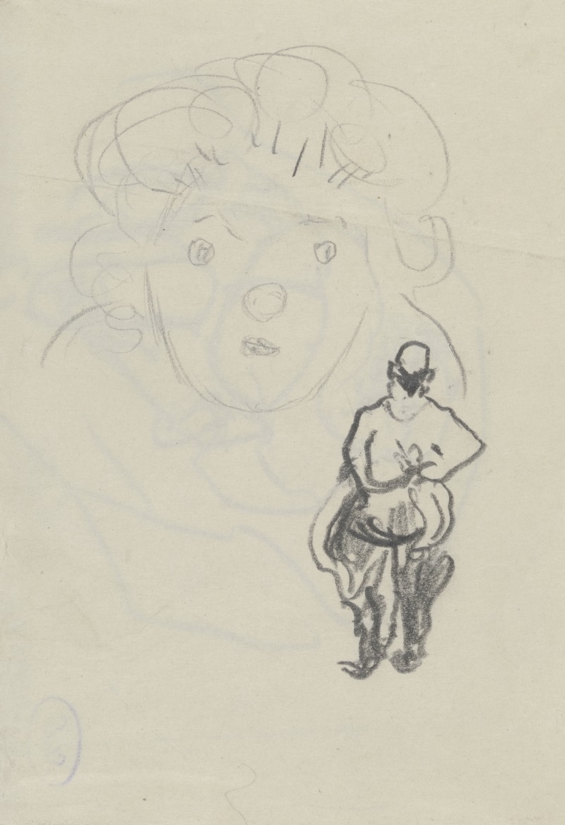 Max Beckmann - Ugi Battenberg als winzige Rückenfigur vor einem großen Kopf, en face, gestellt