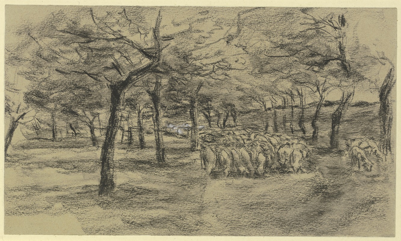 Max Liebermann - Flock of sheep on an avenue