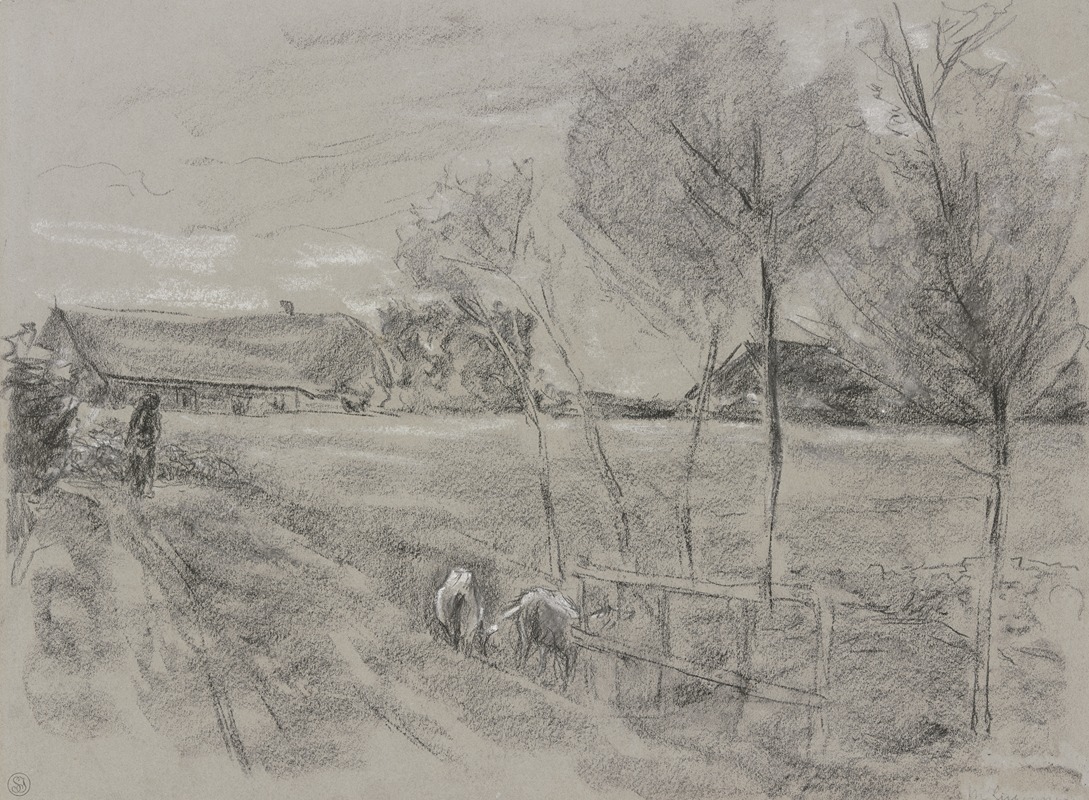Max Liebermann - Landweg in Holland, vorne zwei Ziegen