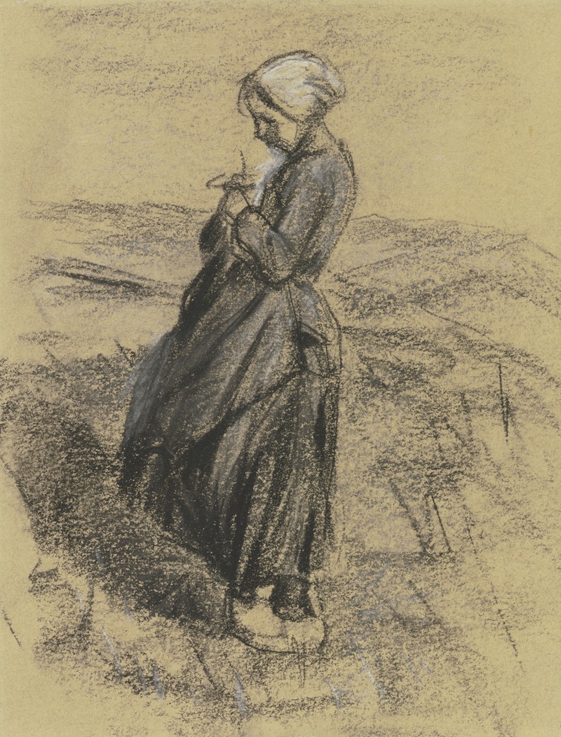 Max Liebermann - Mädchen auf dem Felde, strickend