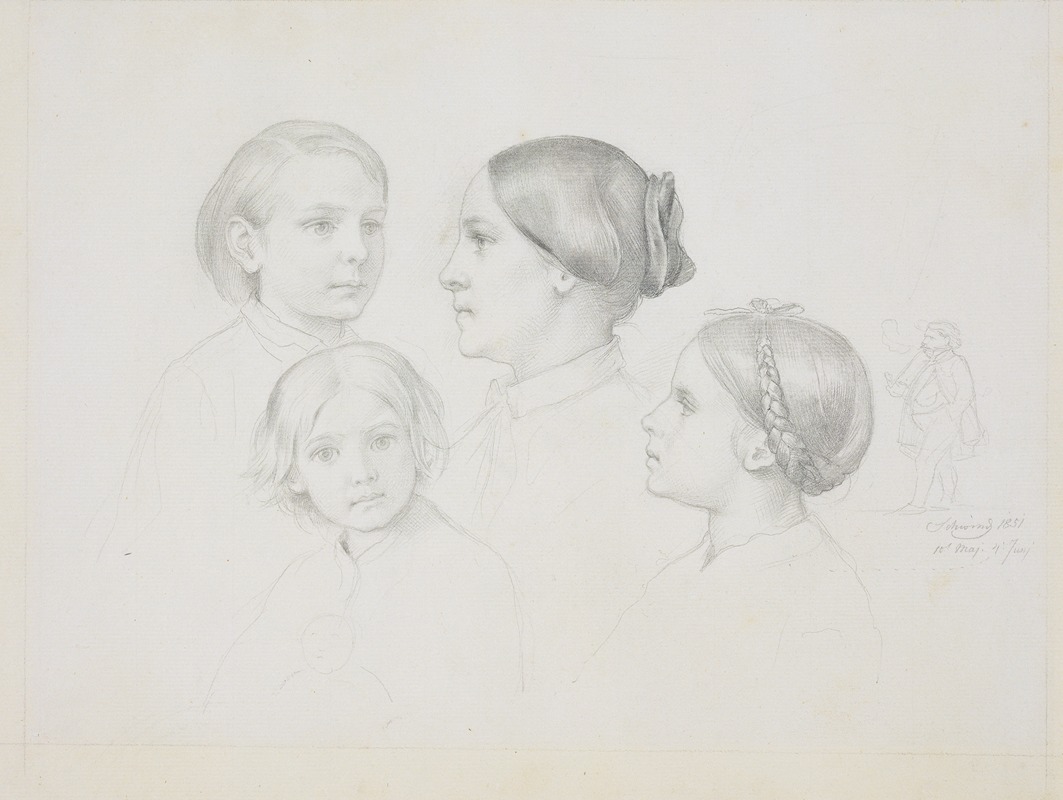 Moritz von Schwind - Die Familie des Künstlers, rechts ein Selbstbildnis