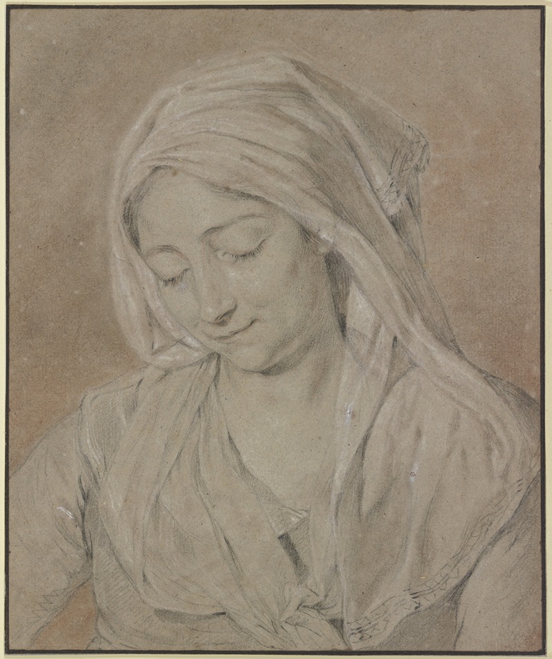 Nicolas Bernard Lépicié - Brustbild einer niederblickenden Frau mit Kopftuch
