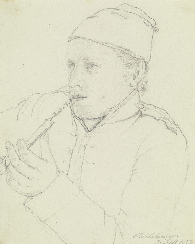 Nikolaus Hoff - Bildnis eines rauchenden bayerischen Soldaten, einem Reisegefährten des Künstlers