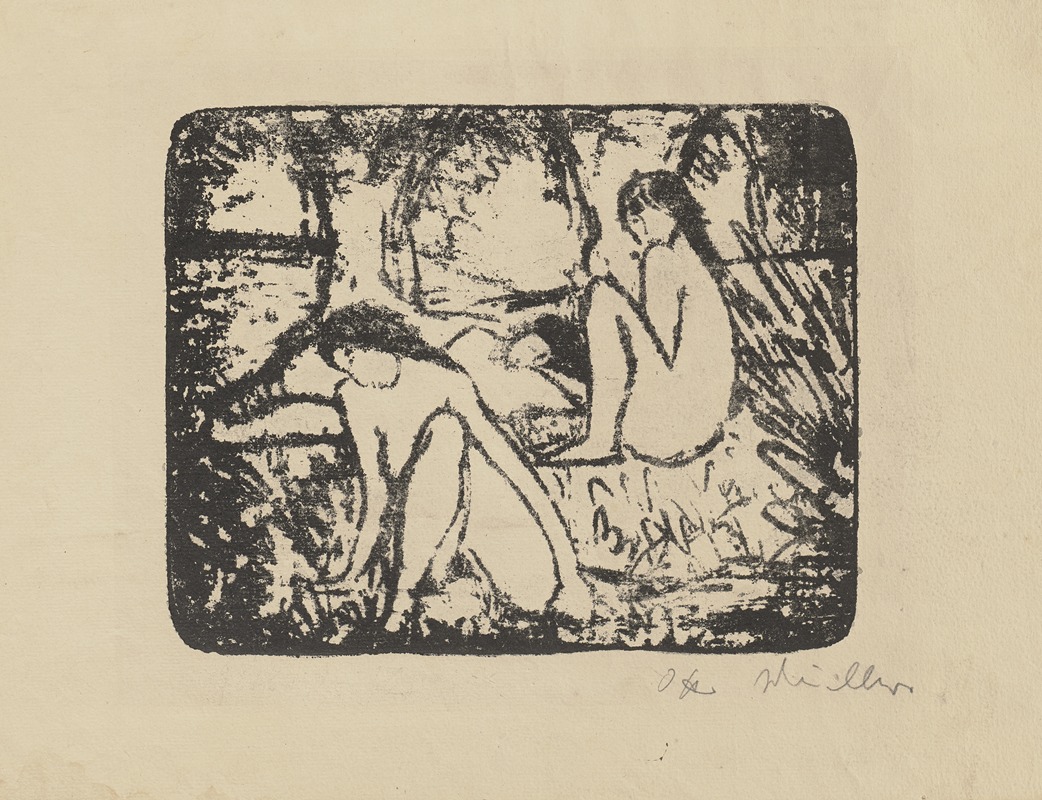 Otto Mueller - Zwei sitzende Mädchen vor liegender Figur