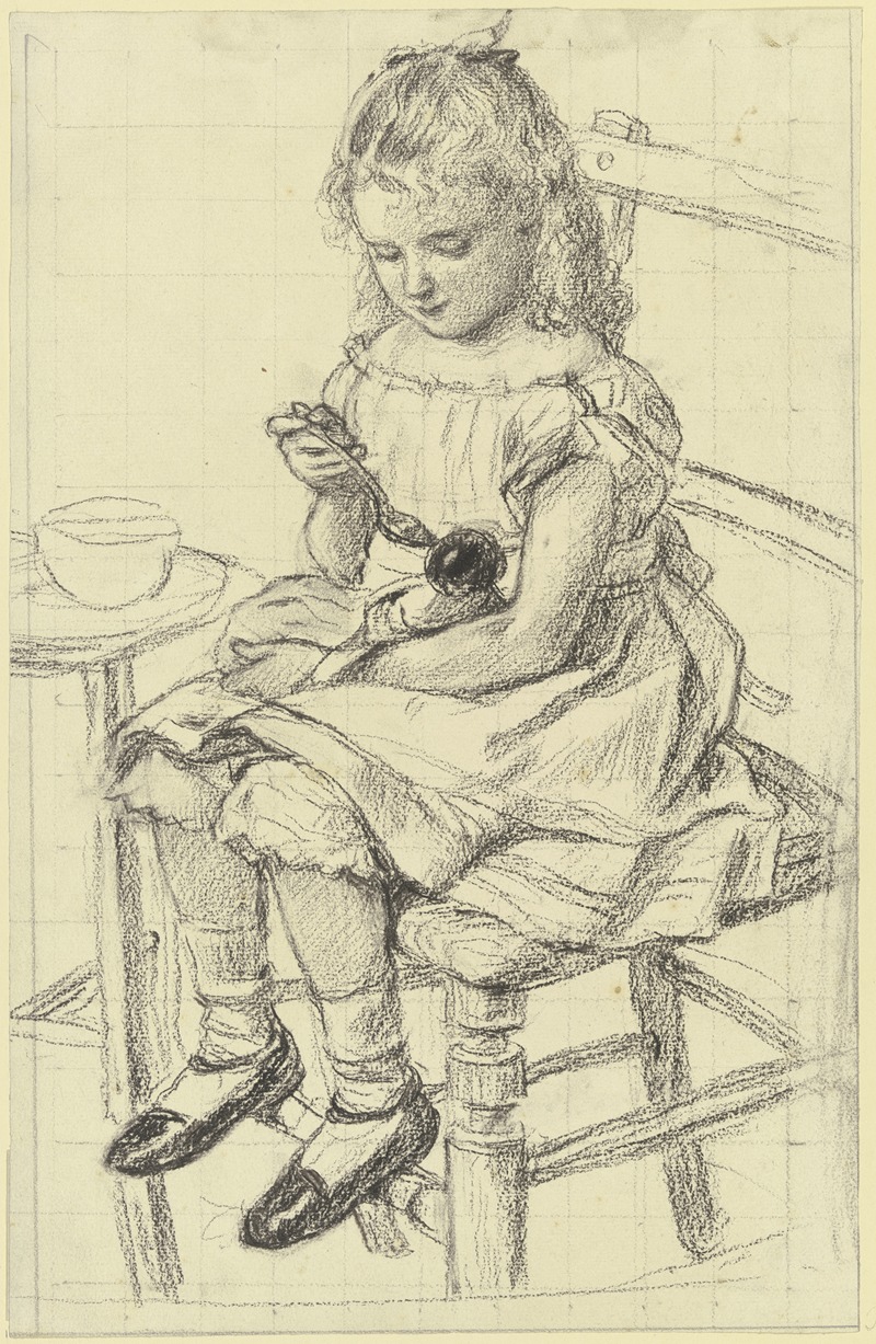 Otto Scholderer - Ein Mädchen beim Füttern ihrer Puppe
