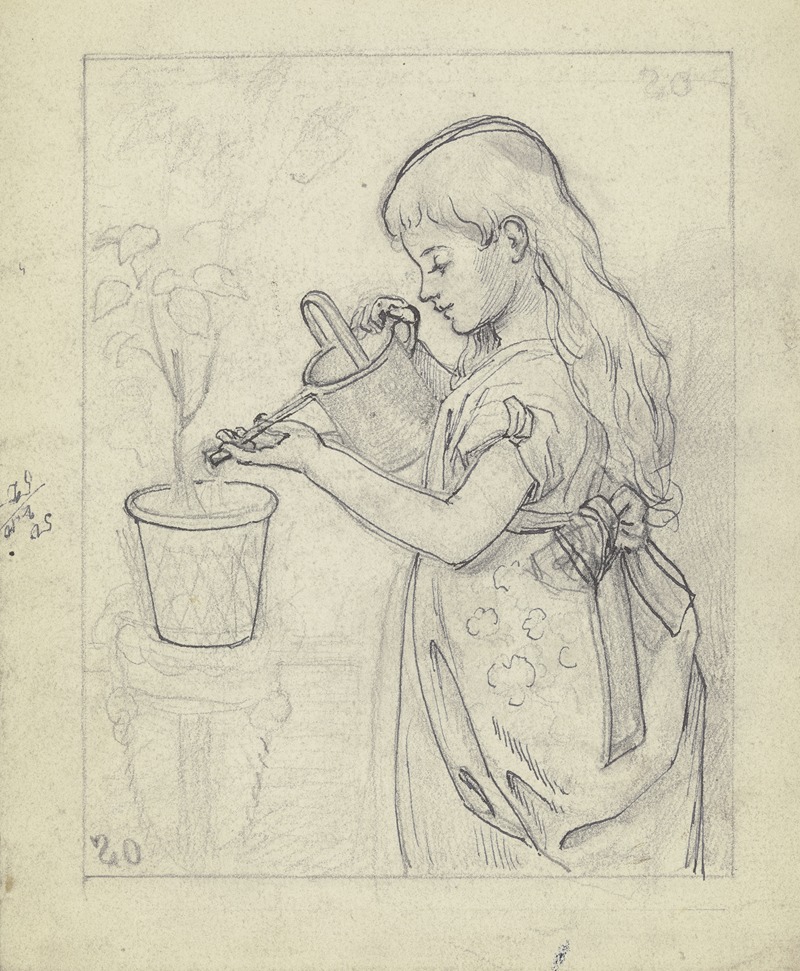 Otto Scholderer - Mädchen beim Blumengießen