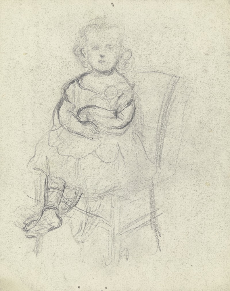Otto Scholderer - Mädchen mit Puppe auf einem Stuhl sitzend
