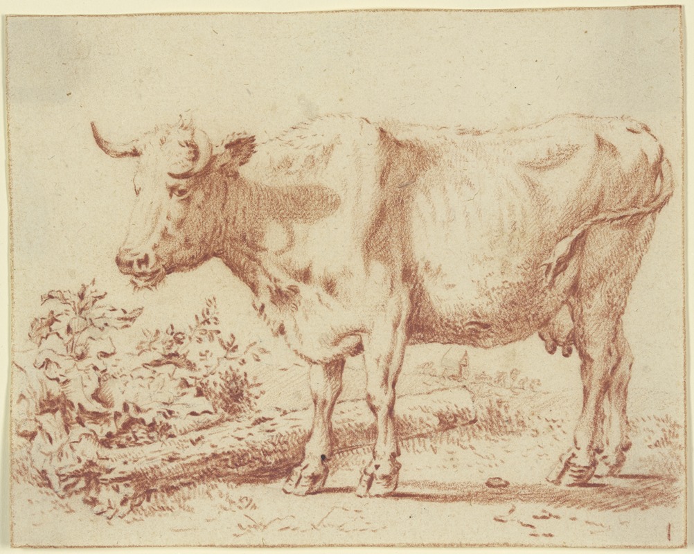 Paulus Potter - Kuh nach links bei einem am Boden liegenden Baumstamm